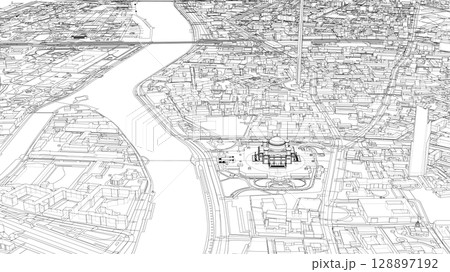 Detailed City Map with River and Landmarks Detailed City Map with River and Landmarks 128897192