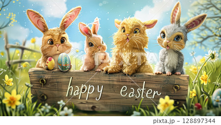 The rabbits are all different colors and sizes 128897344