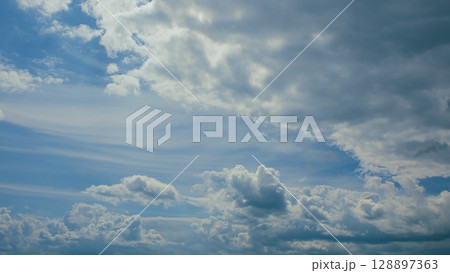A Dynamic Sky Featuring Beautiful Contrasting Clouds and Varying Shades of Blues A Dynamic Sky Featuring Beautiful Contrasting Clouds and Varying Shades of Blues 128897363