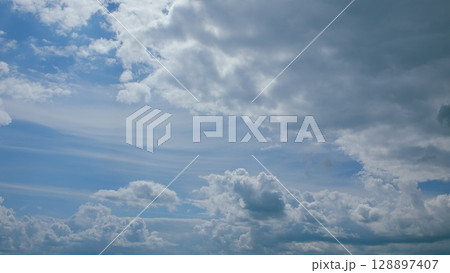 A Beautiful and Majestic Cloudy Sky Featuring Soft and Dreamy Blue Hues and Colors 128897407