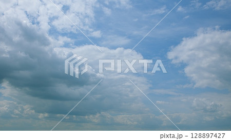 A Dynamic Cloudy Sky Filled with Open Expanses of Blue in Various Atmospheric Conditions 128897427