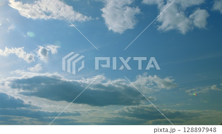 A Beautiful and Scenic Cloudy Sky with a Striking Blue Background That Captivates the Eye 128897948