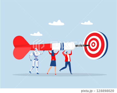 Teamwork project goal or target,business people with dart running to target or purpose.mission or direction, ambition to success vector 128898020