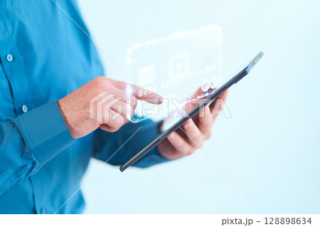 Using A Digital Tablet For Secure Online Payment With Virtual Credit Card Interface 128898634
