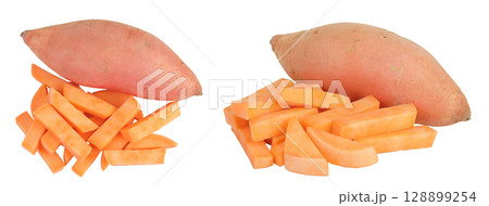 Sweet potato isolated on white background. Top view. Flat lay 128899254