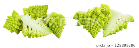 Romanesco broccoli cabbage or Roman Cauliflower isolated on white background with  full depth of field 128899290