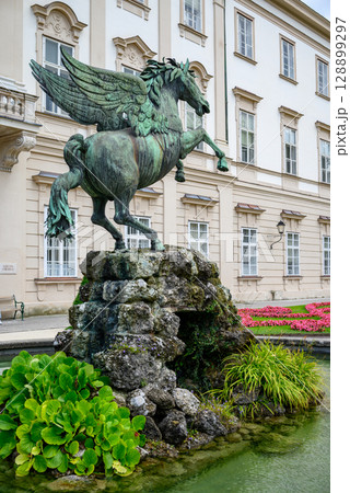 Mirabell Palace and gardens, UNESCO site baroque neoclassical historic building and tourist attraction in Salzburg, Austria 128899297