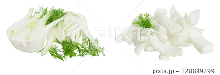 fresh fennel bulb half isolated on white background with  full depth of field 128899299