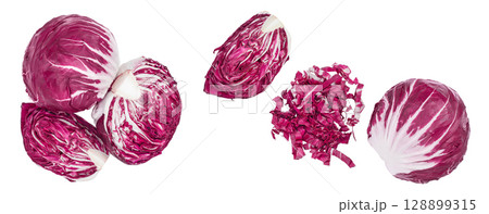 Fresh red radicchio salad isolated on white background with  full depth of field. Top view. Flat lay 128899315