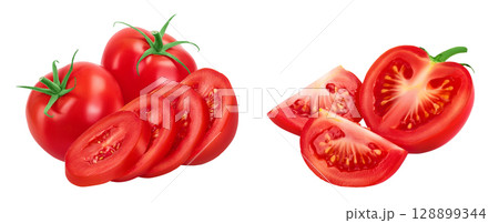 Tomato slices isolated on white background with  full depth of field. 128899344