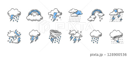 Rainy season hand drawn icon collection. Set 3 of 4. Vector illustration. 128900536