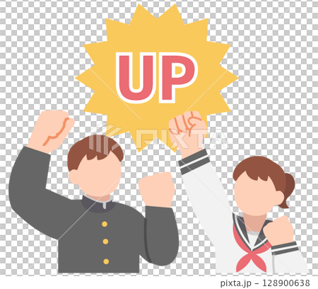 身穿制服的男女擺出握拳姿勢以達到水平(上半身) 身穿制服的男女擺出握拳姿勢以達到水平(上半身) 128900638