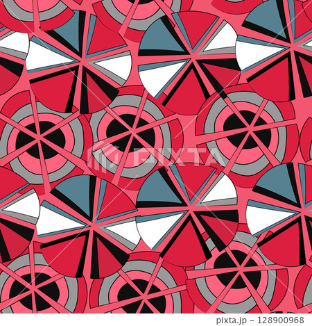 Seamless pattern with geometric aboriginal ornament. Ethnic tribal rounded color background. Afican, australian motiph. Dots painting. Vector illustration, template design for cloth, card, fabric 128900968
