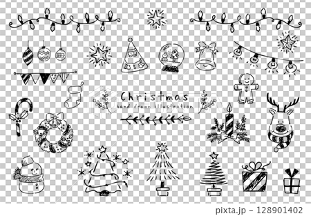 單色手繪聖誕插畫 128901402