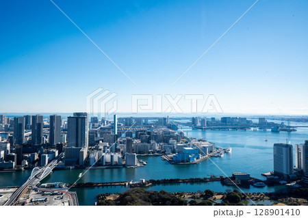一望する東京湾、晴れた人の東京湾岸、 128901410