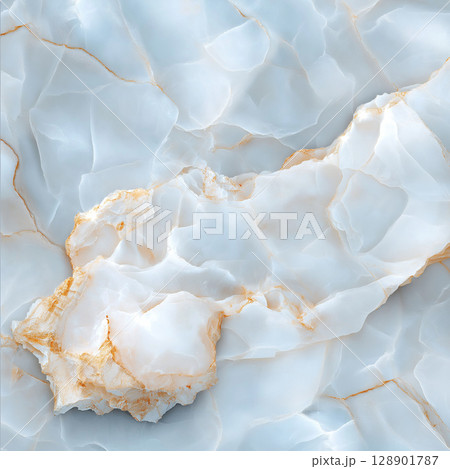 Translucent blue marble texture with golden veins 128901787