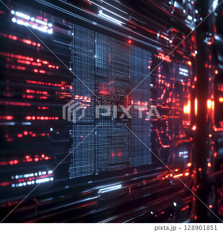 サイバー空間のサイバーデジタルディスプレイのイメージ背景 128901851