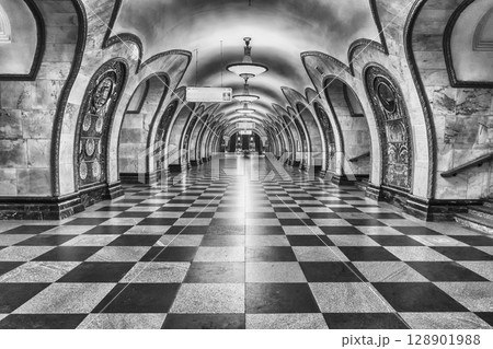 Interior of Novoslobodskaya subway station in Moscow, Russia Interior of Novoslobodskaya subway station in Moscow, Russia 128901988