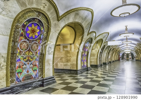 Interior of Novoslobodskaya subway station in Moscow, Russia Interior of Novoslobodskaya subway station in Moscow, Russia 128901990