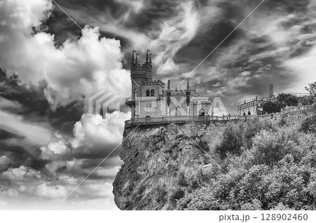 Swallow's nest, scenic castle over the Black Sea, Yalta, Crimea 128902460