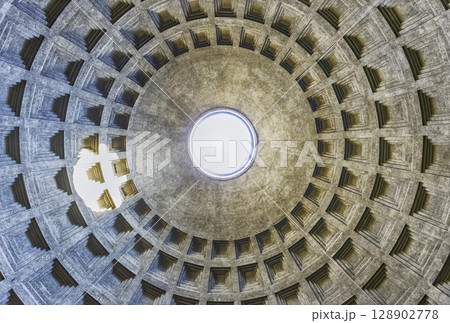 View inside the Pantheon's dome in Rome, Italy 128902778