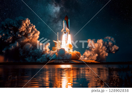 rocket launch billowing smoke generative AI rocket launch billowing smoke generative AI 128902838