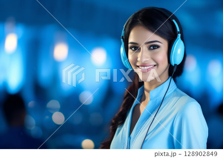 Indian Female customer support Agent phone operator in headset . AI Generated 128902849