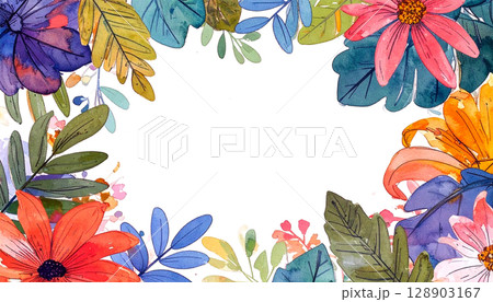 熱帯植物の葉っぱの水彩風フレーム_3 128903167