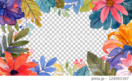 熱帯植物の葉っぱの水彩風フレーム_3 128903167