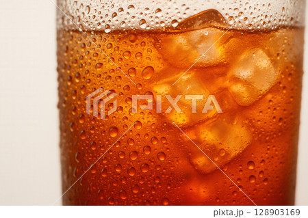 Close-Up of a Chilled Glass of Iced Tea with Condensation 128903169