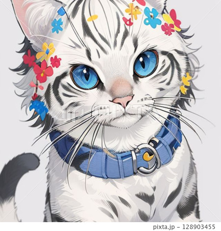 花をつけた猫 128903455
