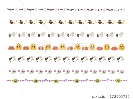 ハロウィンのライン素材セット カラー 128903733
