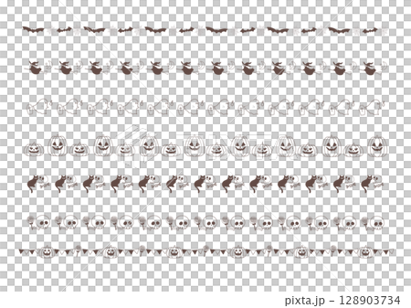 ハロウィンのライン素材セット 白黒 128903734