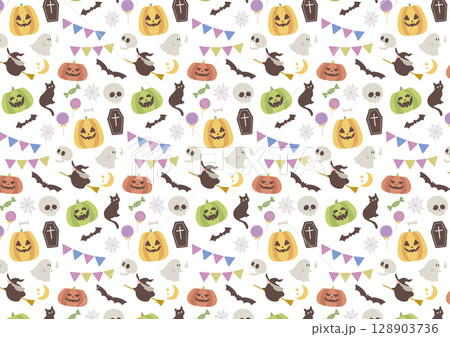 ハロウィンのパターンイラスト カラー ハロウィンのパターンイラスト カラー 128903736