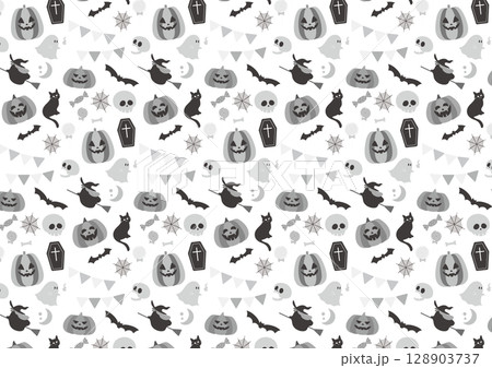 ハロウィンのパターンイラスト 白黒 ハロウィンのパターンイラスト 白黒 128903737