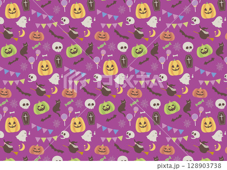 ハロウィンのパターンイラスト パープル ハロウィンのパターンイラスト パープル 128903738