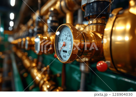 Pressure gauge measuring pressure in industrial pipes system Pressure gauge measuring pressure in industrial pipes system 128904030