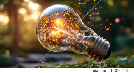 Light bulb shining with binary code suggesting...のイラスト素材 [128904109 ...