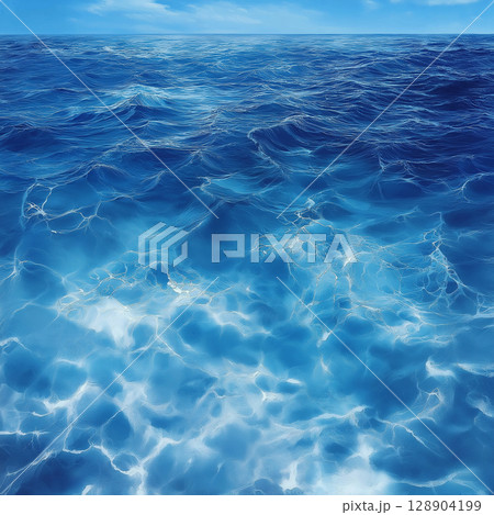 Vibrant blue ocean waves with sunlight reflections 128904199