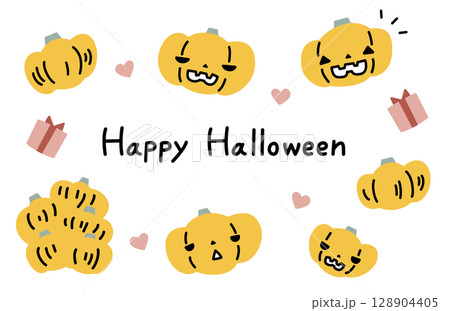 かわいいハロウィンのかぼちゃのイラスト お化けカボチャ ジャックオランタン かわいいハロウィンのかぼちゃのイラスト お化けカボチャ ジャックオランタン 128904405