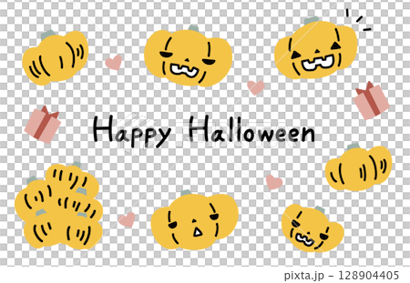 可愛的萬聖節南瓜插圖，鬼南瓜，南瓜燈 128904405