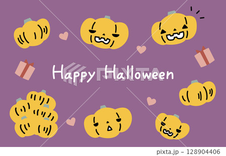 かわいいハロウィンのかぼちゃのイラスト お化けカボチャ ジャックオランタン 128904406