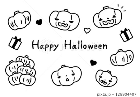 かわいいハロウィンのかぼちゃのイラスト お化けカボチャ ジャックオランタン 128904407