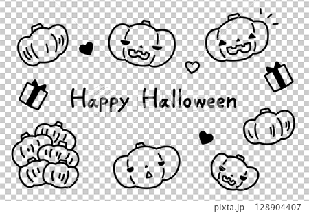 かわいいハロウィンのかぼちゃのイラスト お化けカボチャ ジャックオランタン 128904407