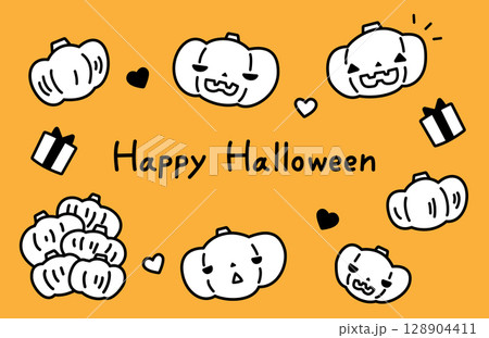 かわいいハロウィンのかぼちゃのイラスト お化けカボチャ ジャックオランタン 128904411