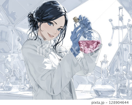 人工血液の入った試験管を持つ科学者のイラスト素材 カメラ目線 人工血液の入った試験管を持つ科学者のイラスト素材 カメラ目線 128904644