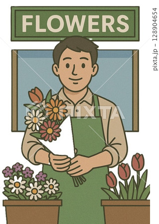 花屋で働く男性 128904654