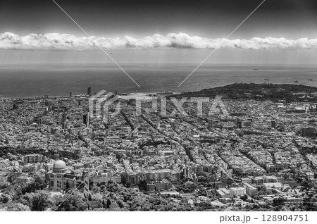 Aerial view from Tibidabo mountain over Barcelona, Catalonia, Spain 128904751