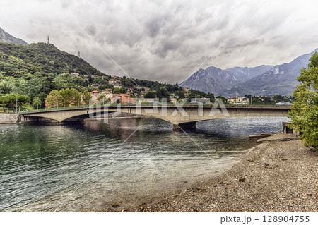 View over John Fitzgerald Kennedy Bridge in central Lecco, Italy View over John Fitzgerald Kennedy Bridge in central Lecco, Italy 128904755