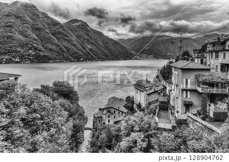 Scenic landscape over the Lake Como from Bellano town, Italy 128904762